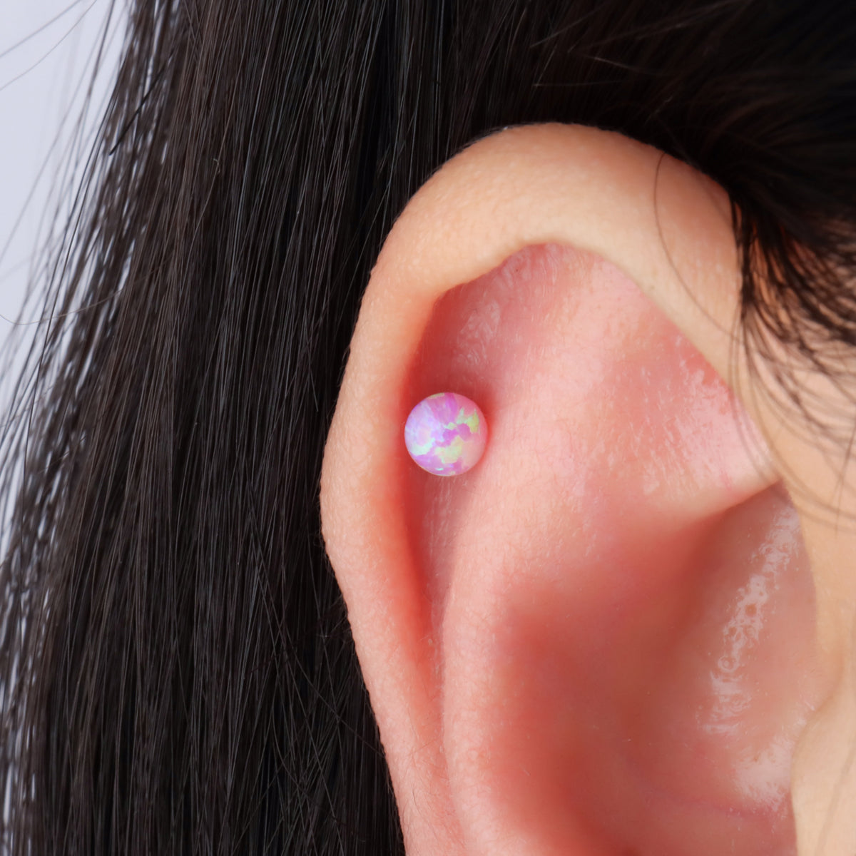 Charm Opal Ball Stud - Stainless Steel - Upper Lobe, Helix, Flat - Oumo Jewelry