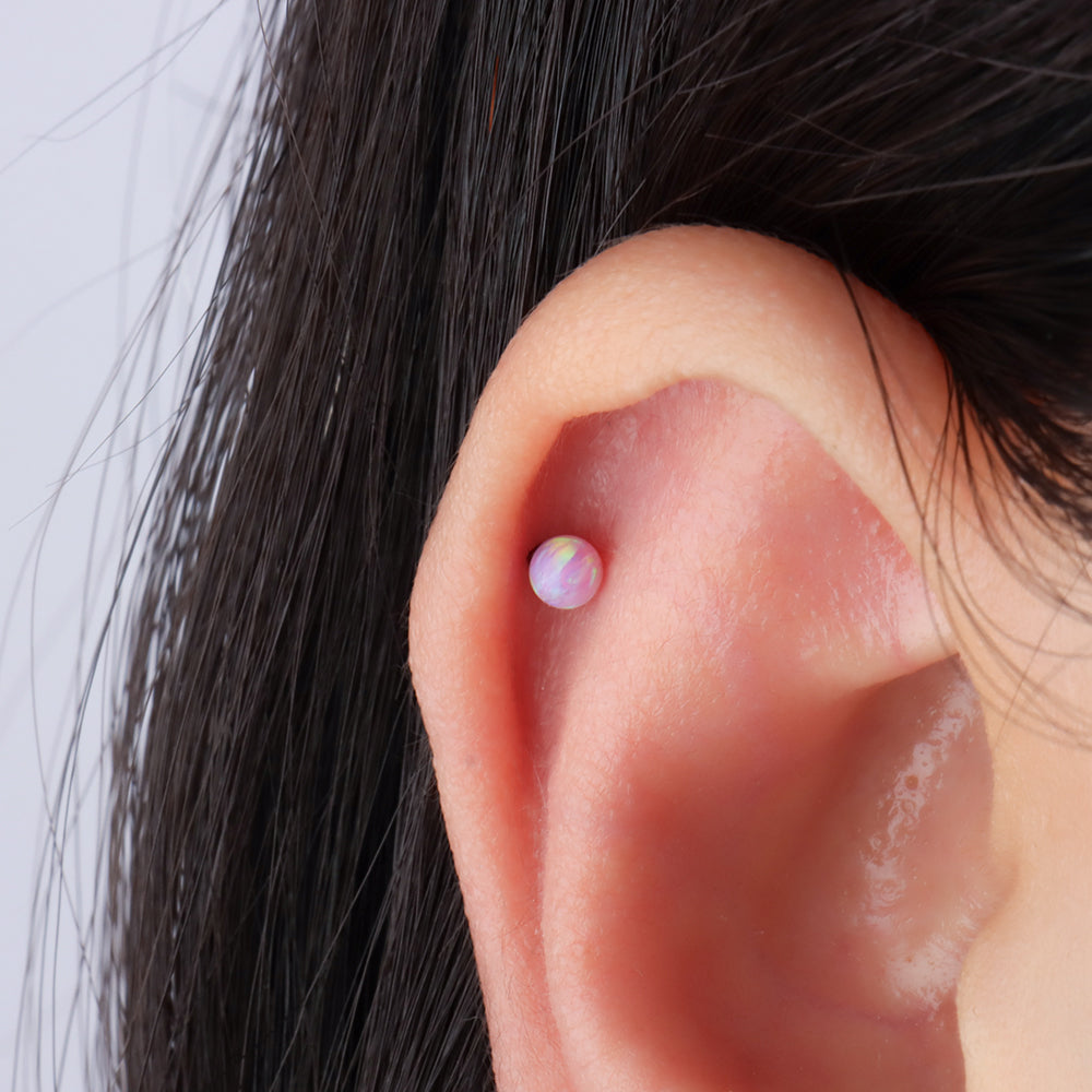 Charm Opal Ball Stud - Stainless Steel - Upper Lobe, Helix, Flat - Oumo Jewelry