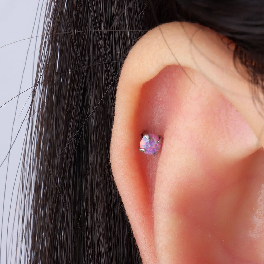 Charm Opal Flatback Stud - Stainless Steel - Helix, Forward Helix, Upper Lobe - Oumo Jewelry