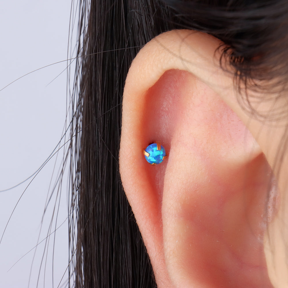 Charm Opal Flatback Stud - Stainless Steel - Helix, Forward Helix, Upper Lobe - Oumo Jewelry
