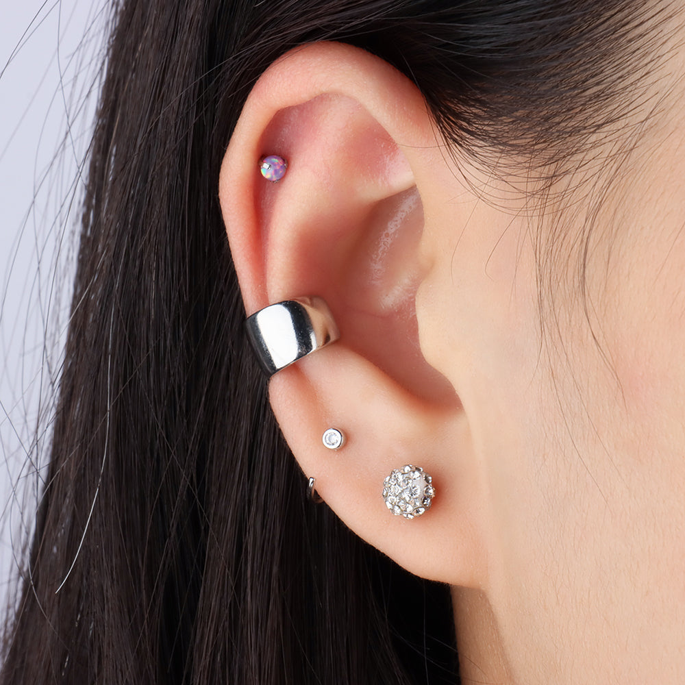 Charming Opal Ball Flatback Stud - Stainless Steel - Helix, Forward Helix, Upper Lobe - Oumo Jewelry