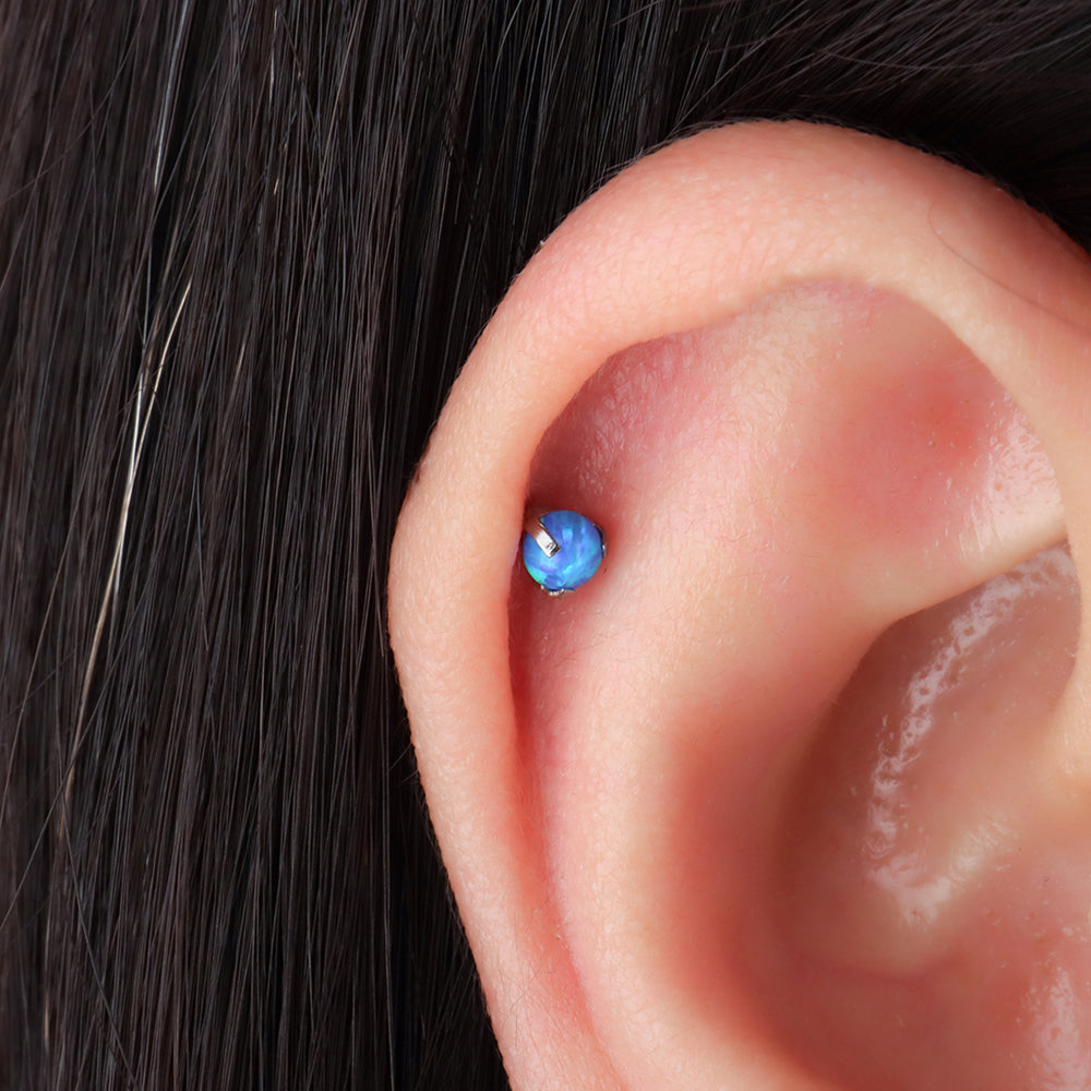 Charming Opal Ball Flatback Stud - Stainless Steel - Helix, Forward Helix, Upper Lobe - Oumo Jewelry