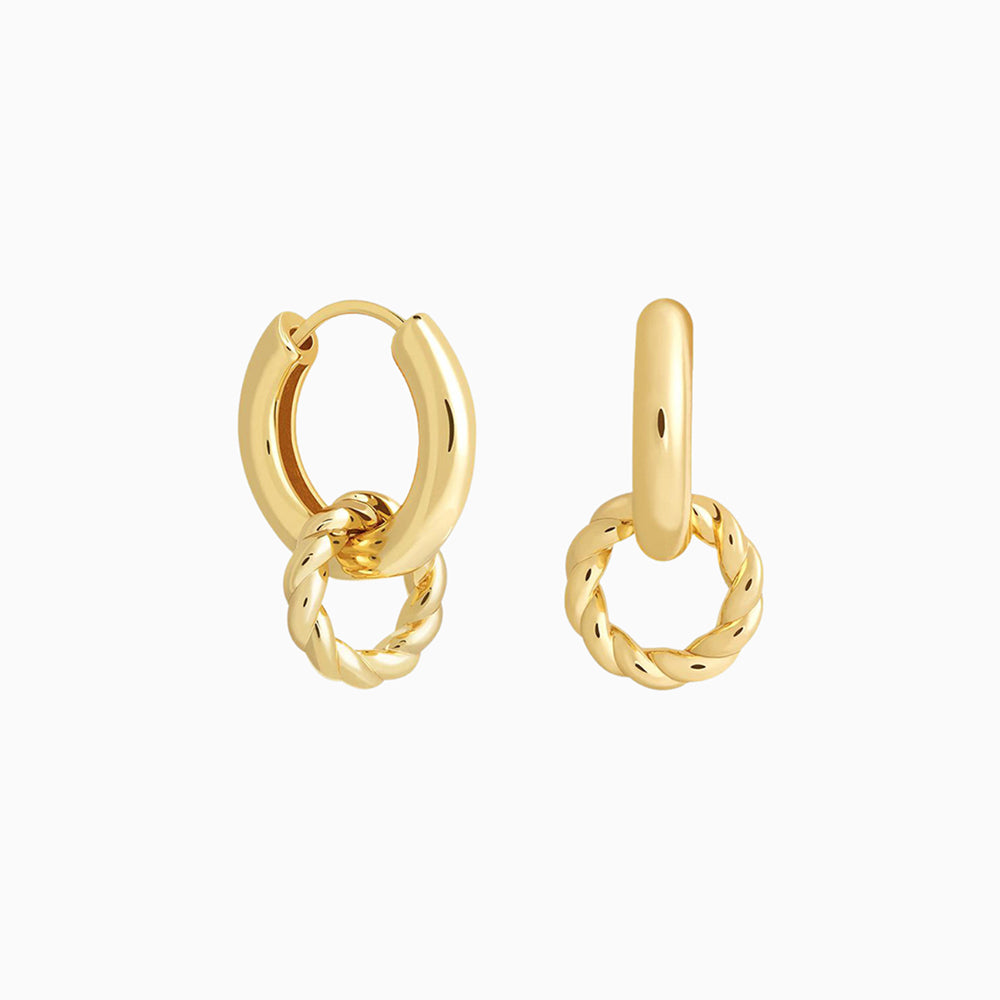 Twist Hoop Drop Earrings - Brass - Oumo Jewelry