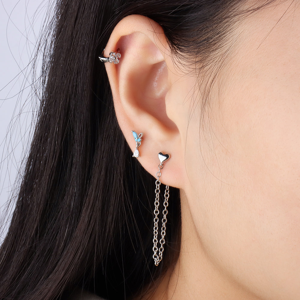 Butterfly Drop Earring - Stainless Steel - Upper Lobe, Flat - Oumo Jewelry
