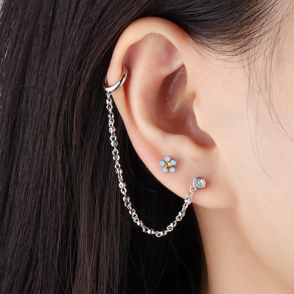Charming Opal Flower Stud - Stainless Steel - Upper Lobe, Helix - Oumo Jewelry