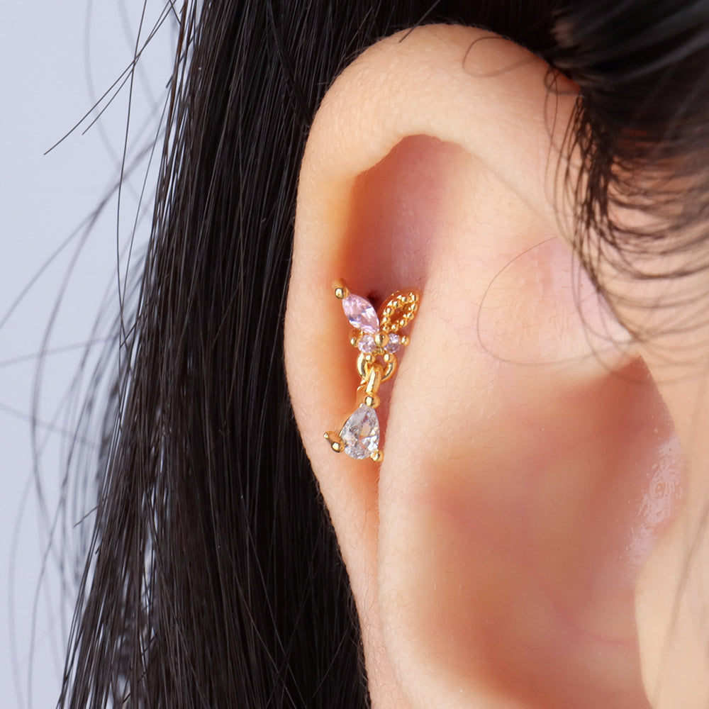 Butterfly Drop Earring - Stainless Steel - Upper Lobe, Flat - Oumo Jewelry