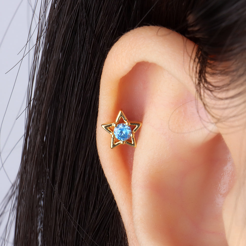 Beautiful Star Stud - Stainless Steel - Upper Lobe, Helix, Flat - Oumo Jewelry