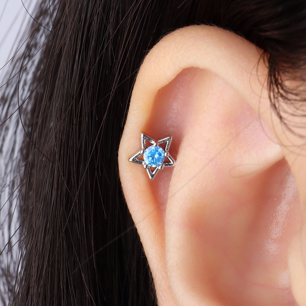 Beautiful Star Stud - Stainless Steel - Upper Lobe, Helix, Flat - Oumo Jewelry