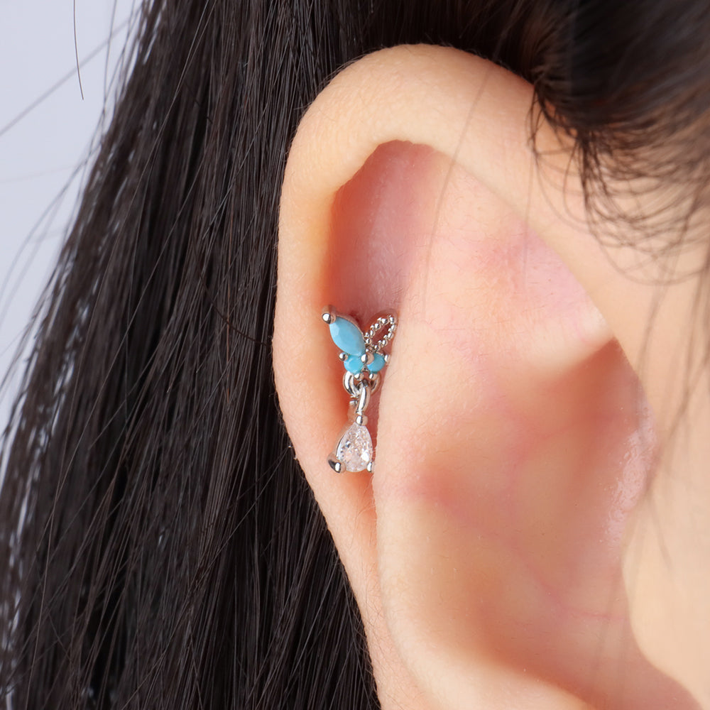 Butterfly Drop Earring - Stainless Steel - Upper Lobe, Flat - Oumo Jewelry