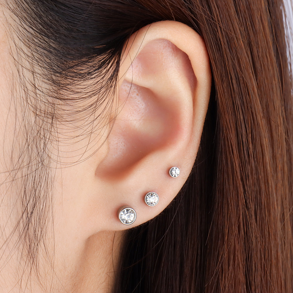 Basic Gem Flatback Stud - Stainless Steel - Helix, Forward Helix, Upper Lobe - Oumo Jewelry