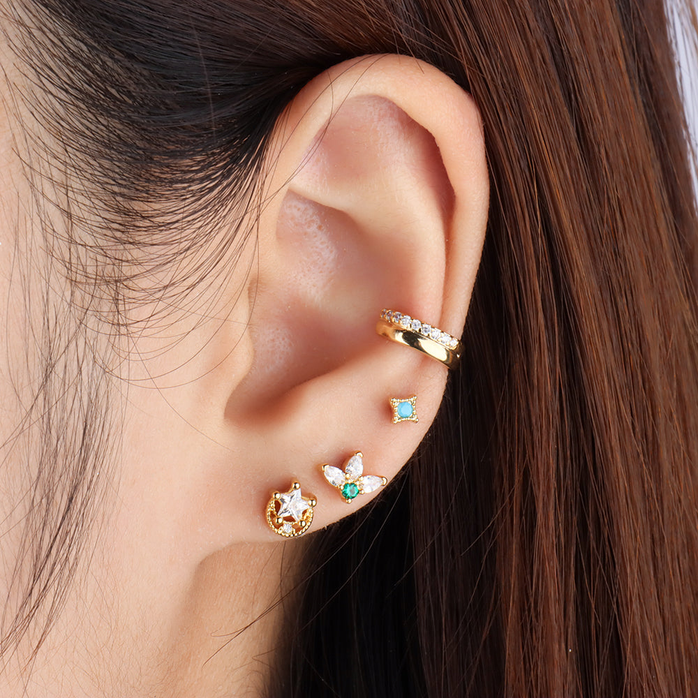 Crescent Star Stud - Stainless Steel - Upper Lobe, Helix - Oumo Jewelry