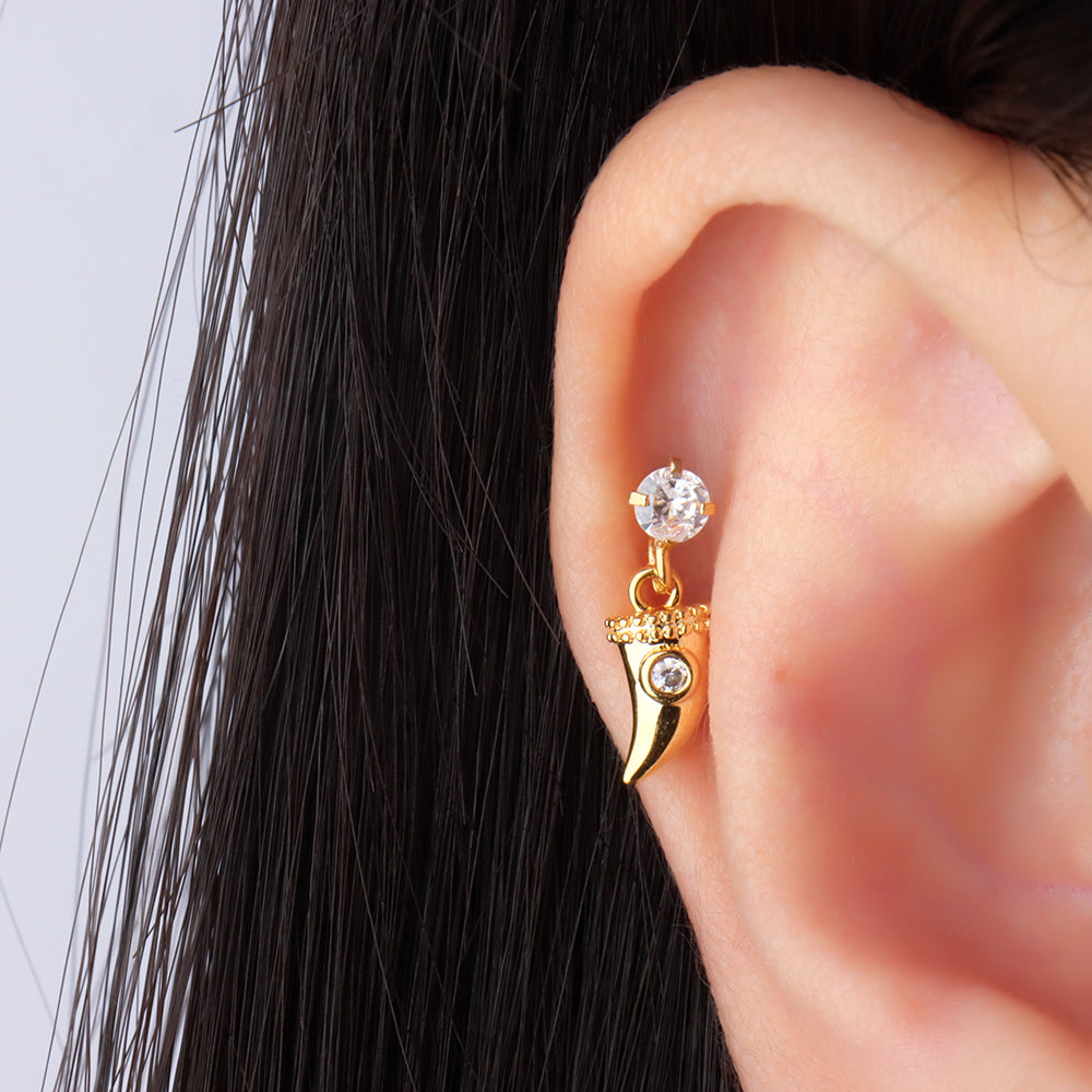 Horn Drop Earring - Stainless Steel - Upper Lobe, Flat - Oumo Jewelry