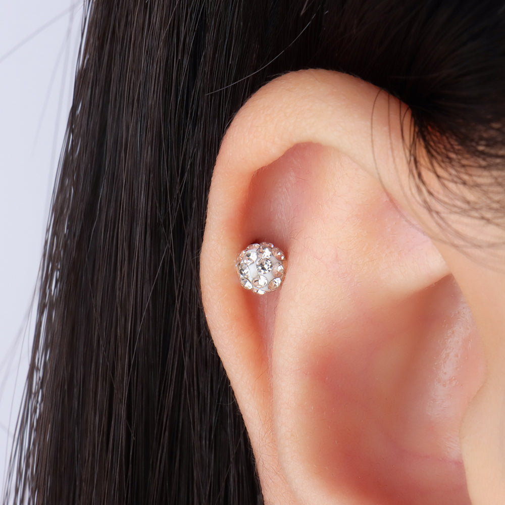 Disco Ball Push-in Flatback Stud - Stainless Steel - Helix, Forward Helix, Upper Lobe - Oumo Jewelry