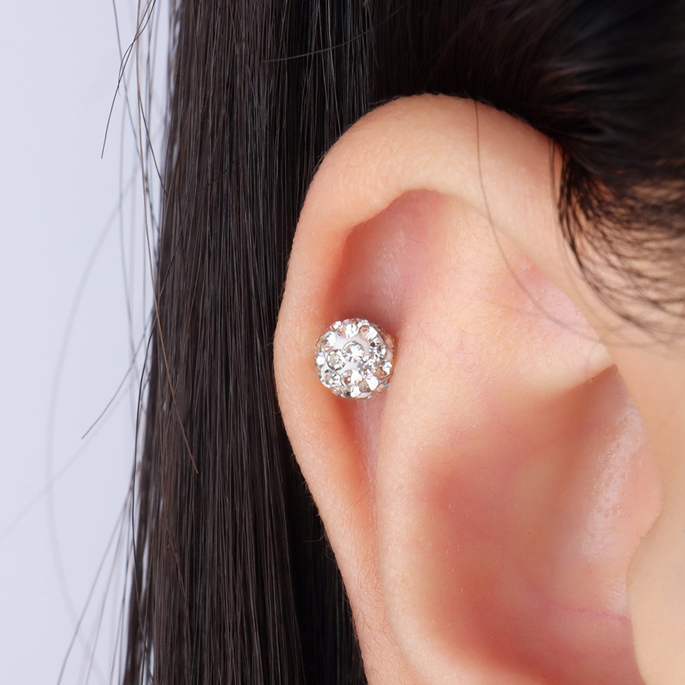 Disco Ball Push-in Flatback Stud - Stainless Steel - Helix, Forward Helix, Upper Lobe - Oumo Jewelry