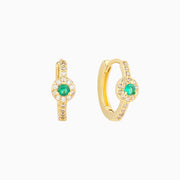 Round Green Gem Hoops - Brass - Oumo Jewelry
