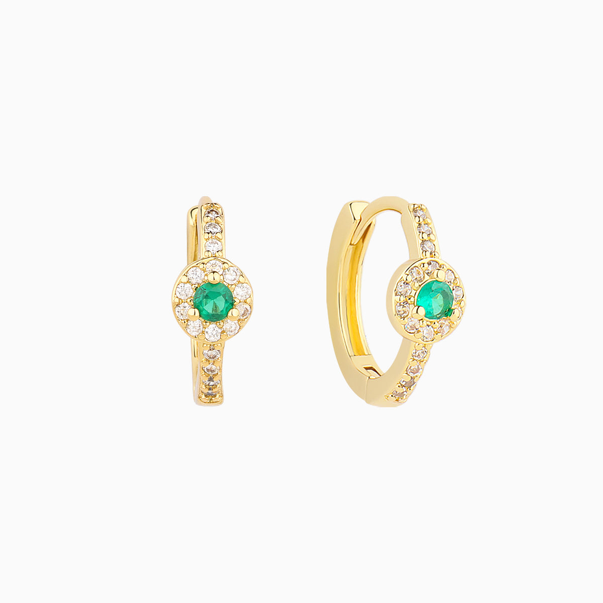 Round Green Gem Hoops - Brass - Oumo Jewelry