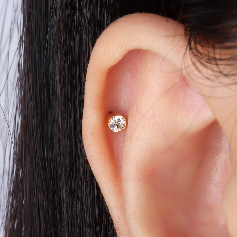 Basic Gem Flatback Stud - Stainless Steel - Helix, Forward Helix, Upper Lobe - Oumo Jewelry