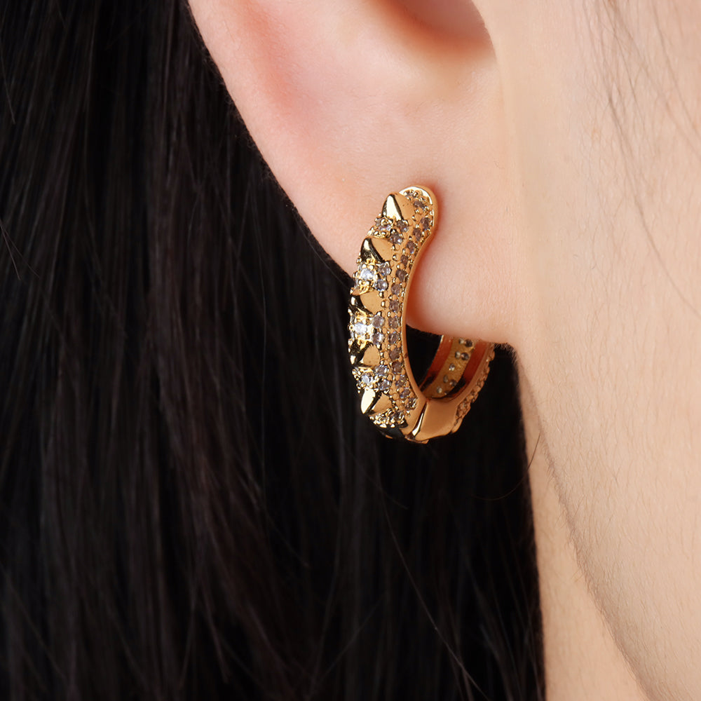 Shiny Spiked Hoop - Brass - Lobe, Upper Lobe - Oumo Jewelry