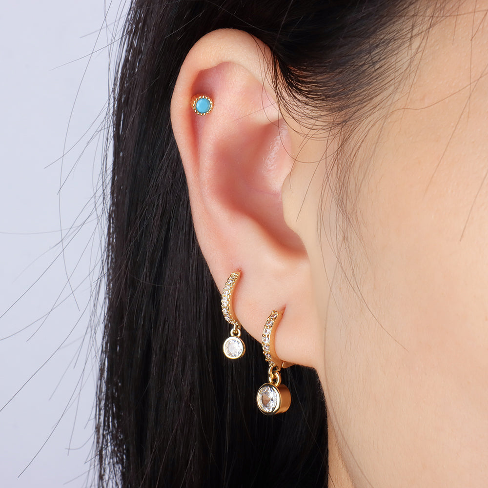 Basic Turquoise Stud - Stainless Steel - Upper Lobe, Helix, Flat - Oumo Jewelry