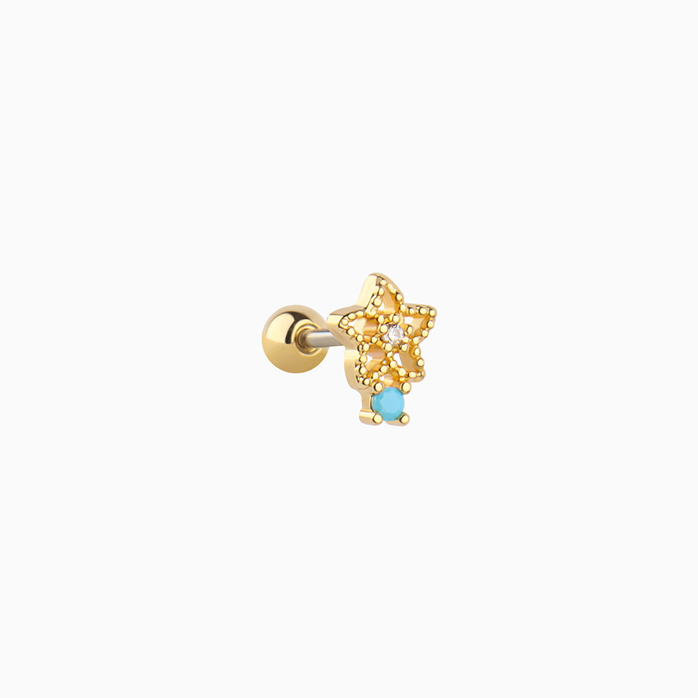 Turquoise Flower Stud - Stainless Steel - Upper Lobe, Helix, Flat - Oumo Jewelry