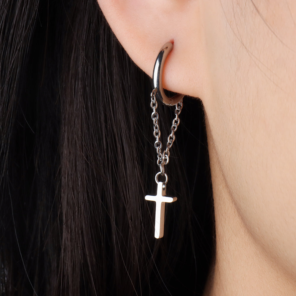 Cross Chain Earrings - Stainless Steel - Oumo Jewelry