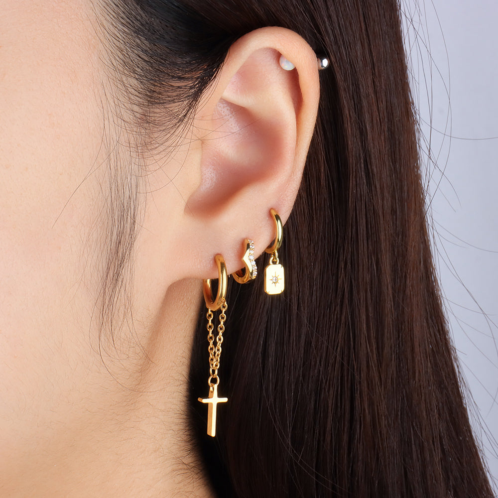 Cross Chain Earrings - Stainless Steel - Oumo Jewelry