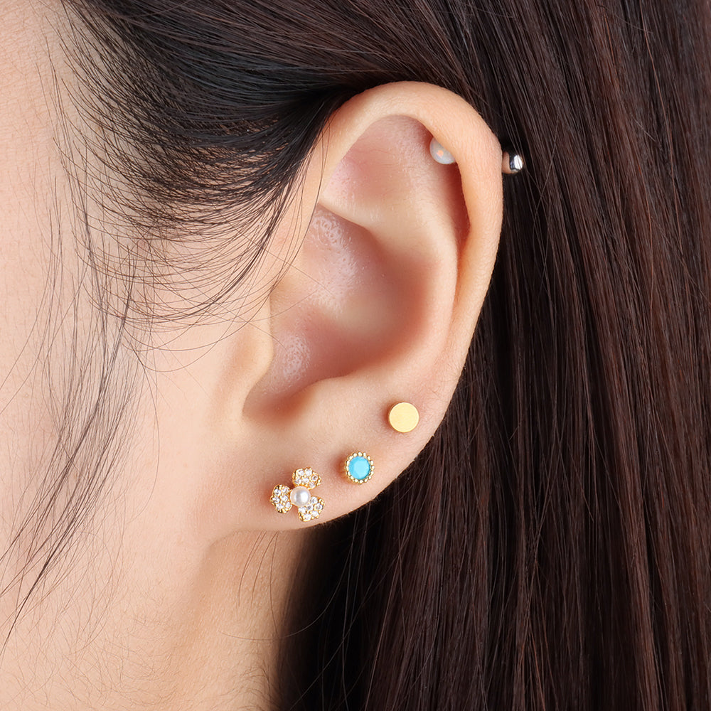 Basic Turquoise Stud - Stainless Steel - Upper Lobe, Helix, Flat - Oumo Jewelry