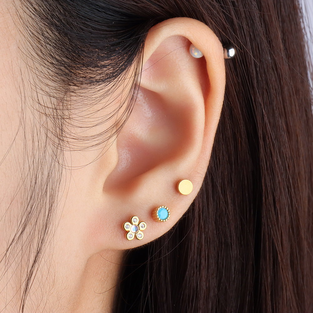 Basic Turquoise Stud - Stainless Steel - Upper Lobe, Helix, Flat - Oumo Jewelry