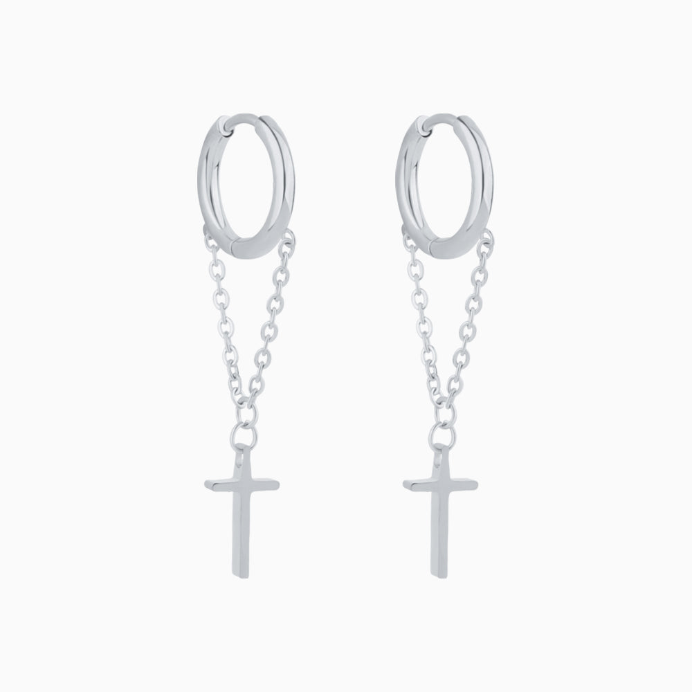 Cross Chain Earrings - Stainless Steel - Oumo Jewelry