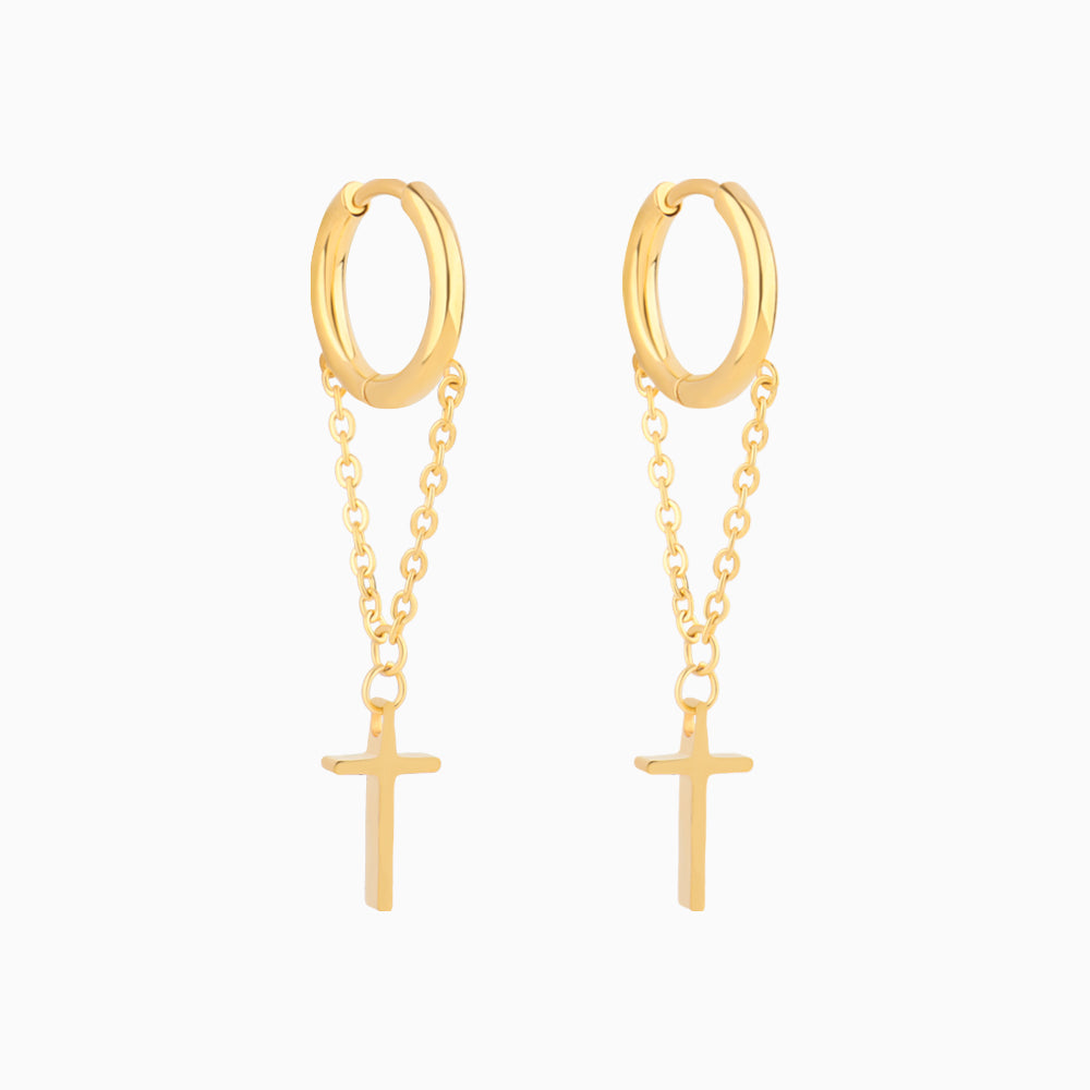 Cross Chain Earrings - Stainless Steel - Oumo Jewelry