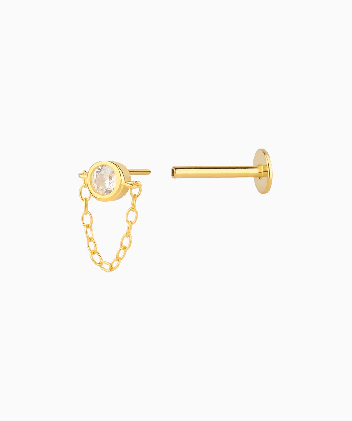 Sparkling Gemstone Chain Flatback Stud - Sterling Silver 925 - Upper Lobe, Flat - Oumo Jewelry