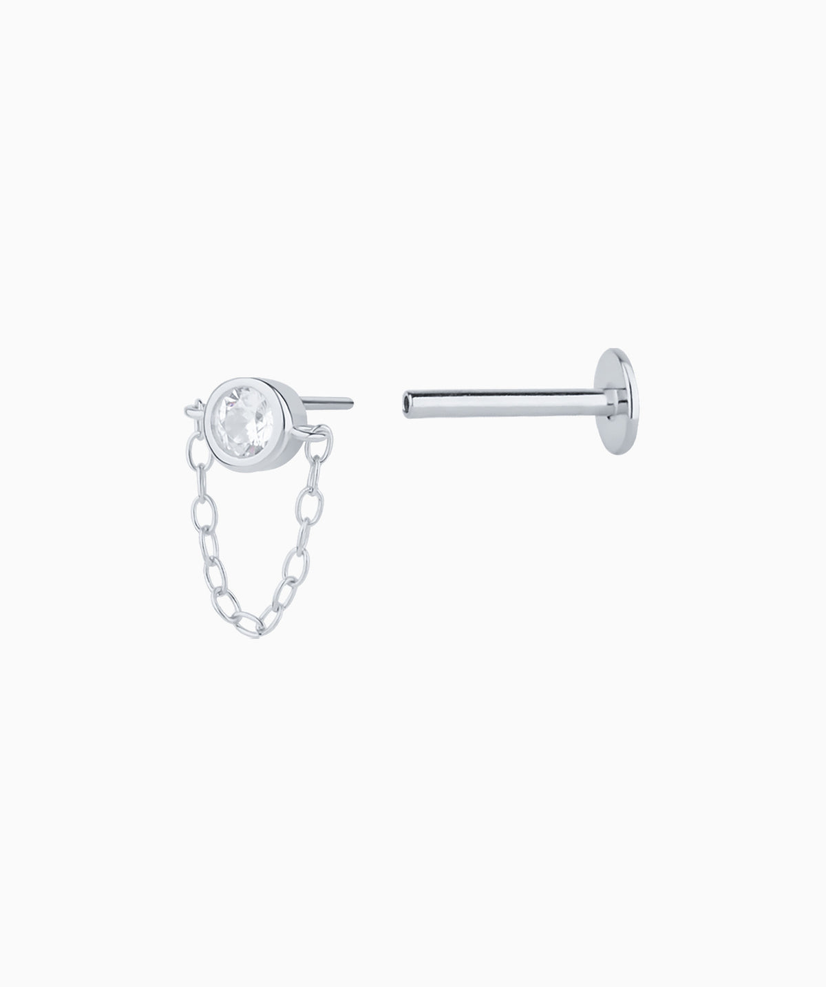 Sparkling Gemstone Chain Flatback Stud - Sterling Silver 925 - Upper Lobe, Flat - Oumo Jewelry
