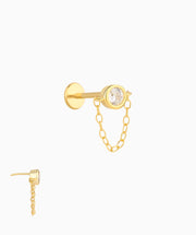 Sparkling Gemstone Chain Flatback Stud - Sterling Silver 925 - Upper Lobe, Flat - Oumo Jewelry