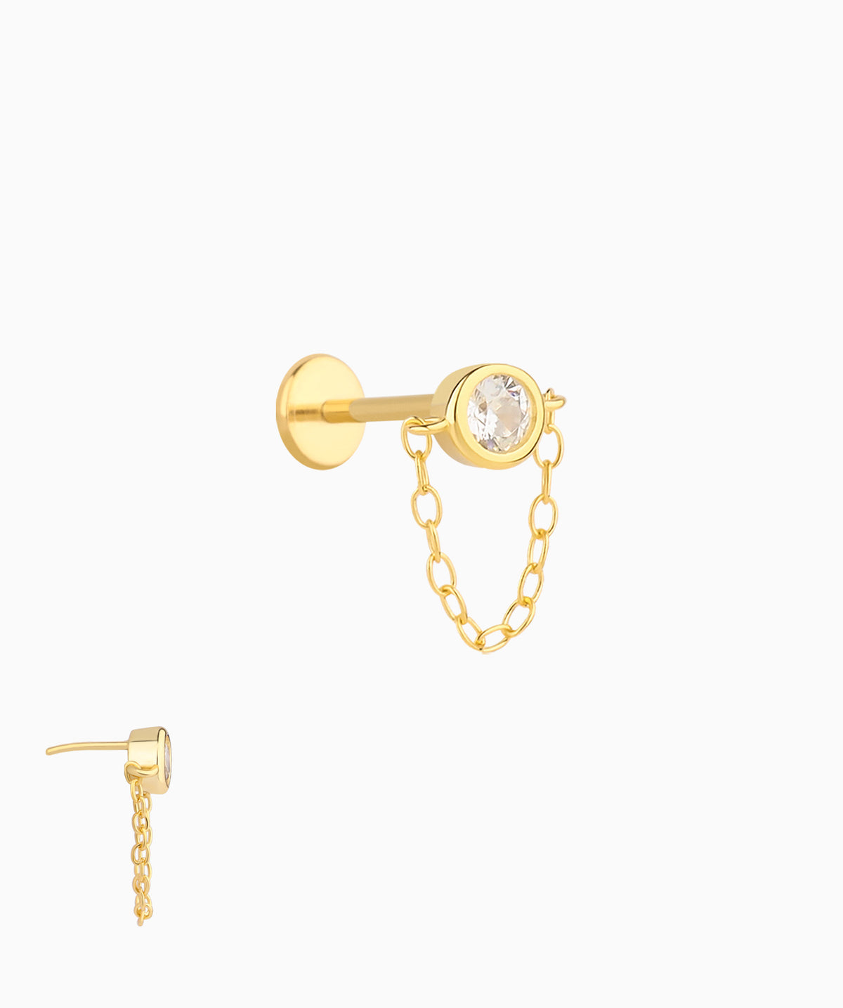 Sparkling Gemstone Chain Flatback Stud - Sterling Silver 925 - Upper Lobe, Flat - Oumo Jewelry