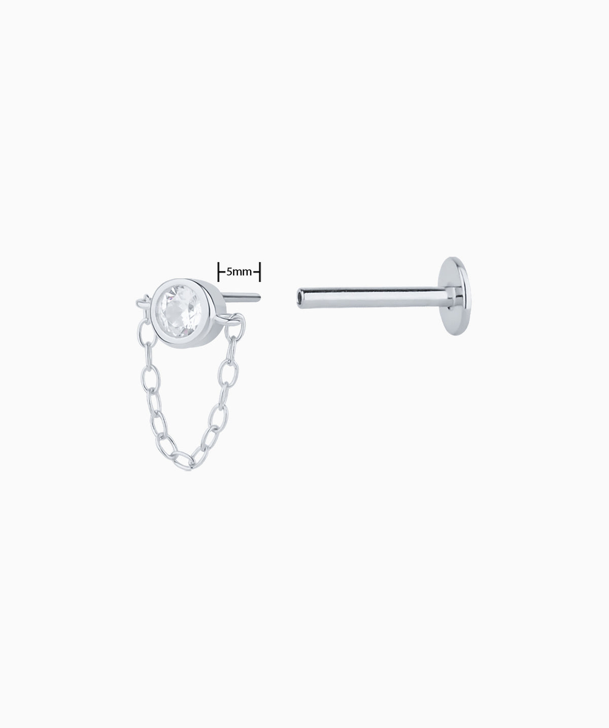Sparkling Gemstone Chain Flatback Stud - Sterling Silver 925 - Upper Lobe, Flat - Oumo Jewelry