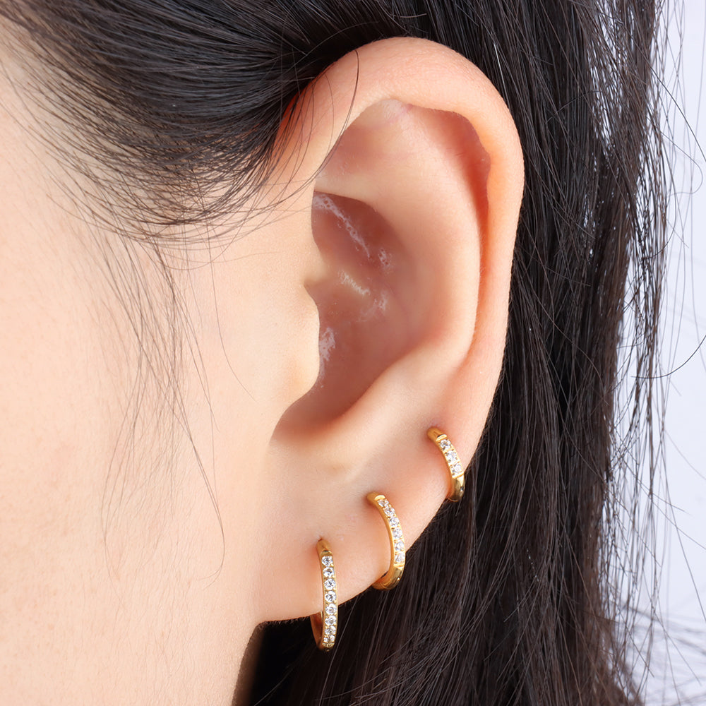Basic Sparkling Hoop - Stainless Steel - Lobe, Upper Lobe - Oumo Jewelry