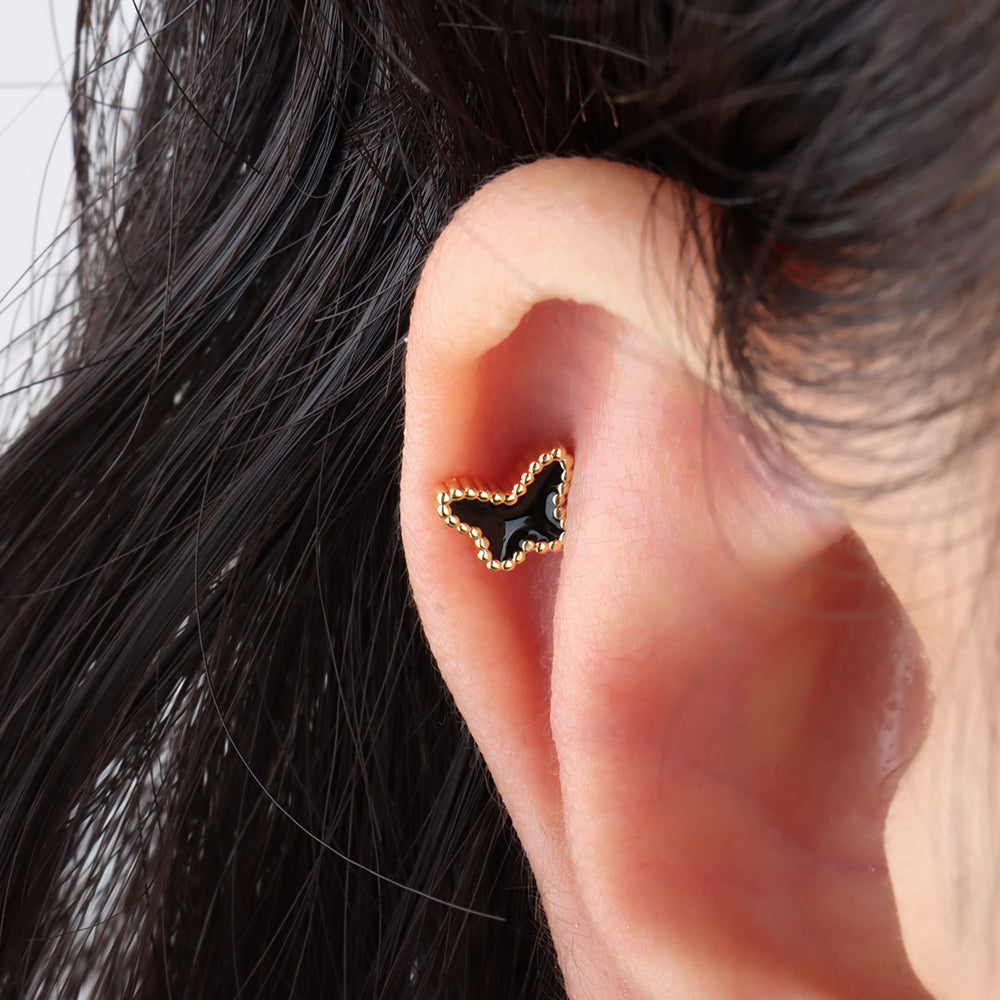 Black Enamel Butterfly Stud - OhmoJewelry