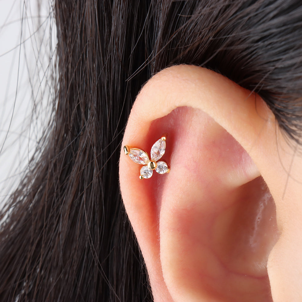 Gems Butterfly Stud - Stainless Steel - Upper Lobe, Helix - Oumo Jewelry