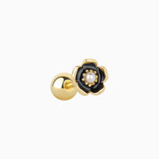 Pearl Enamel Flower Stud - Stainless Steel - Upper Lobe, Helix, Flat - Oumo Jewelry