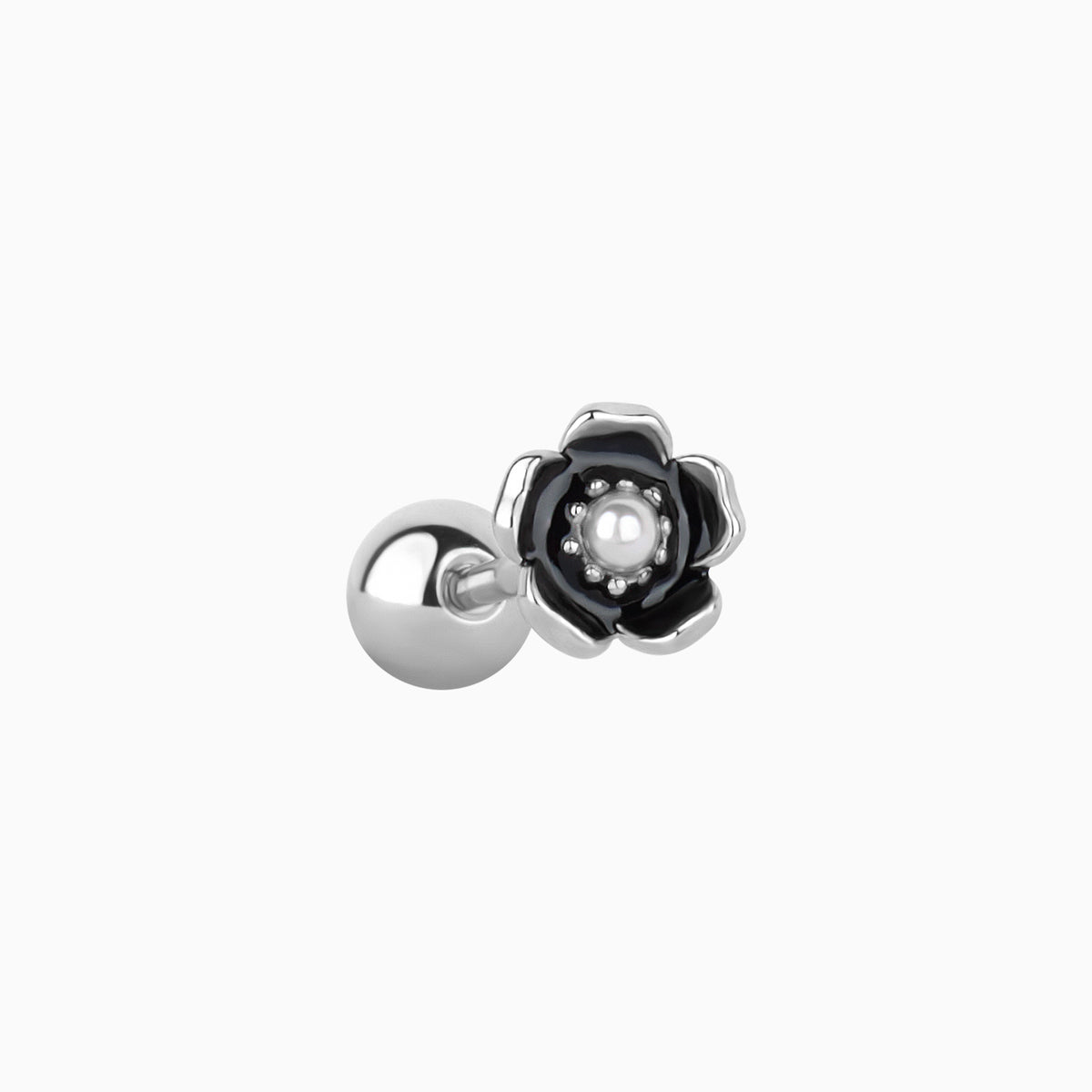 Pearl Enamel Flower Stud - Stainless Steel - Upper Lobe, Helix, Flat - Oumo Jewelry