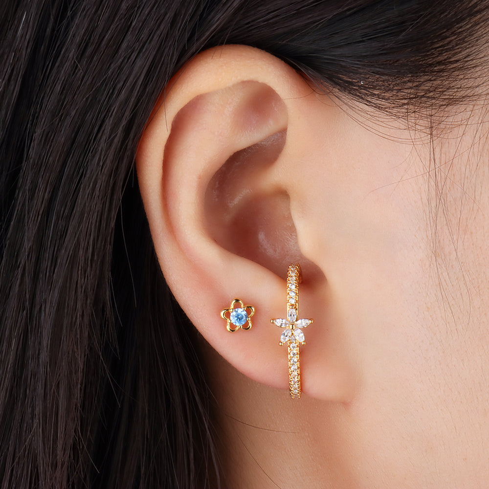 Flower Half Circle Stud - Stainless Steel - Upper Lobe - Oumo Jewelry