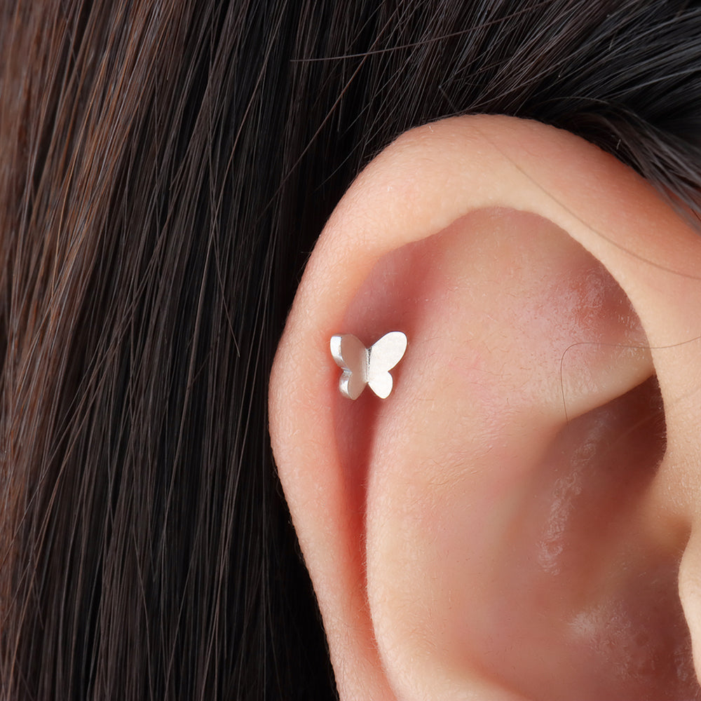 Simple Butterfly Stud - Stainless Steel - Upper Lobe, Helix, Flat - Oumo Jewelry