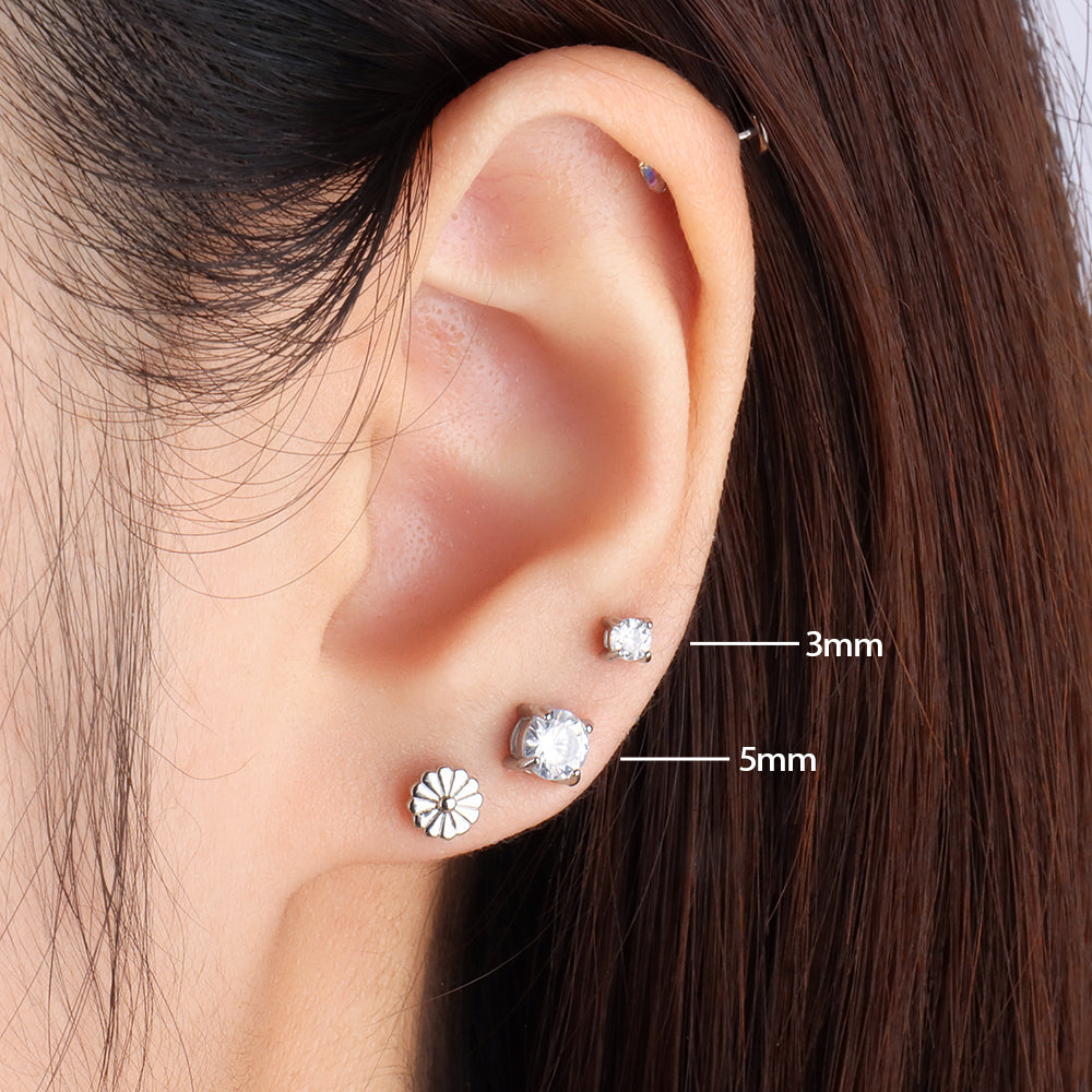 Basic Round Gemstone Studs - Stainless Steel - Oumo Jewelry