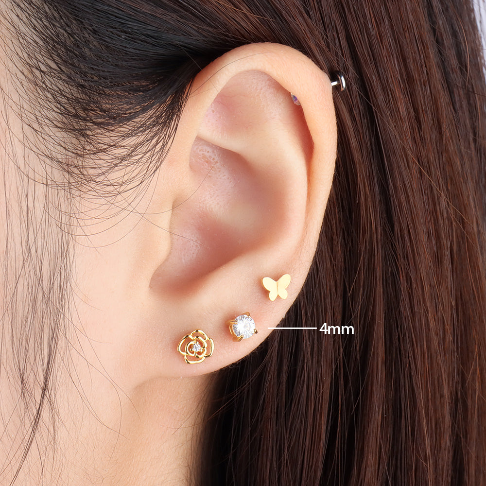 Basic Round Gemstone Studs - Stainless Steel - Oumo Jewelry