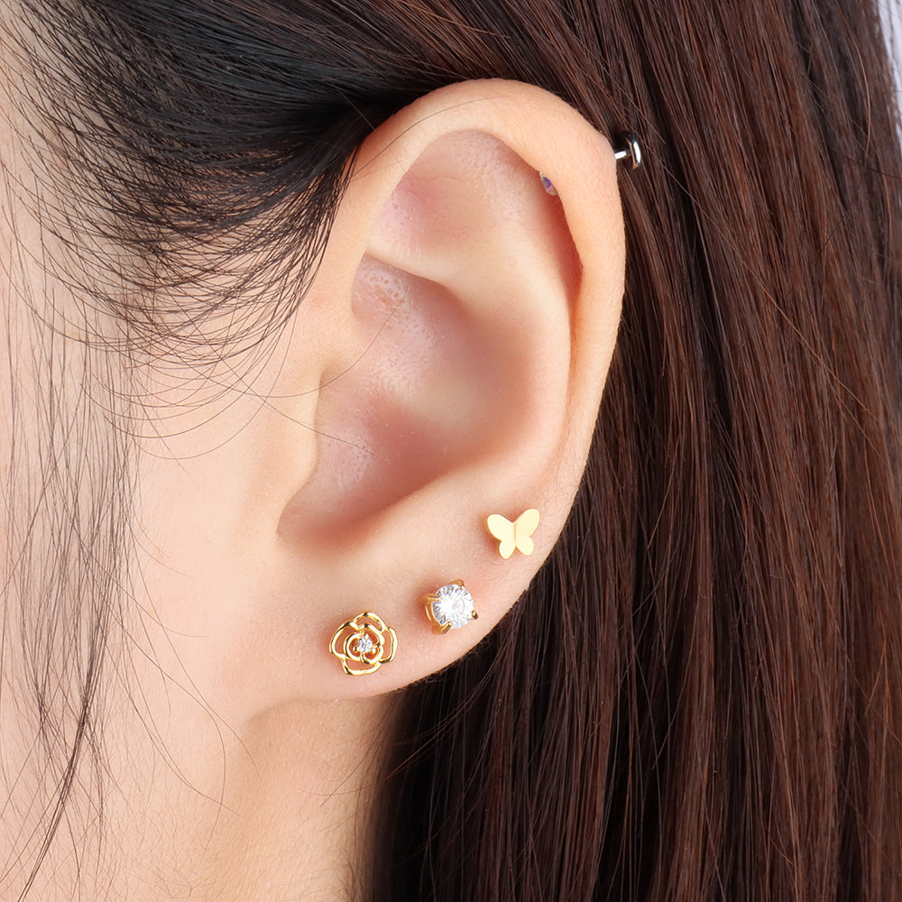 Simple Butterfly Stud - Stainless Steel - Upper Lobe, Helix, Flat - Oumo Jewelry