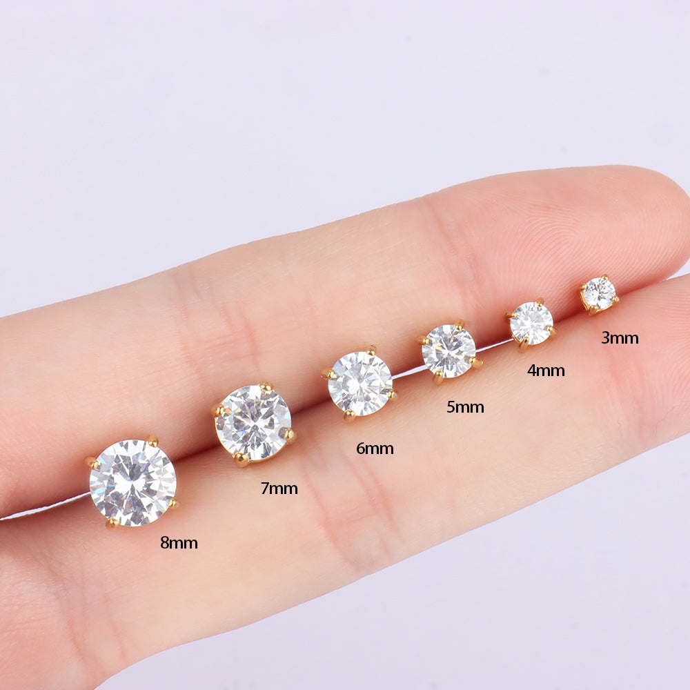Basic Round Gemstone Studs - Stainless Steel - Oumo Jewelry