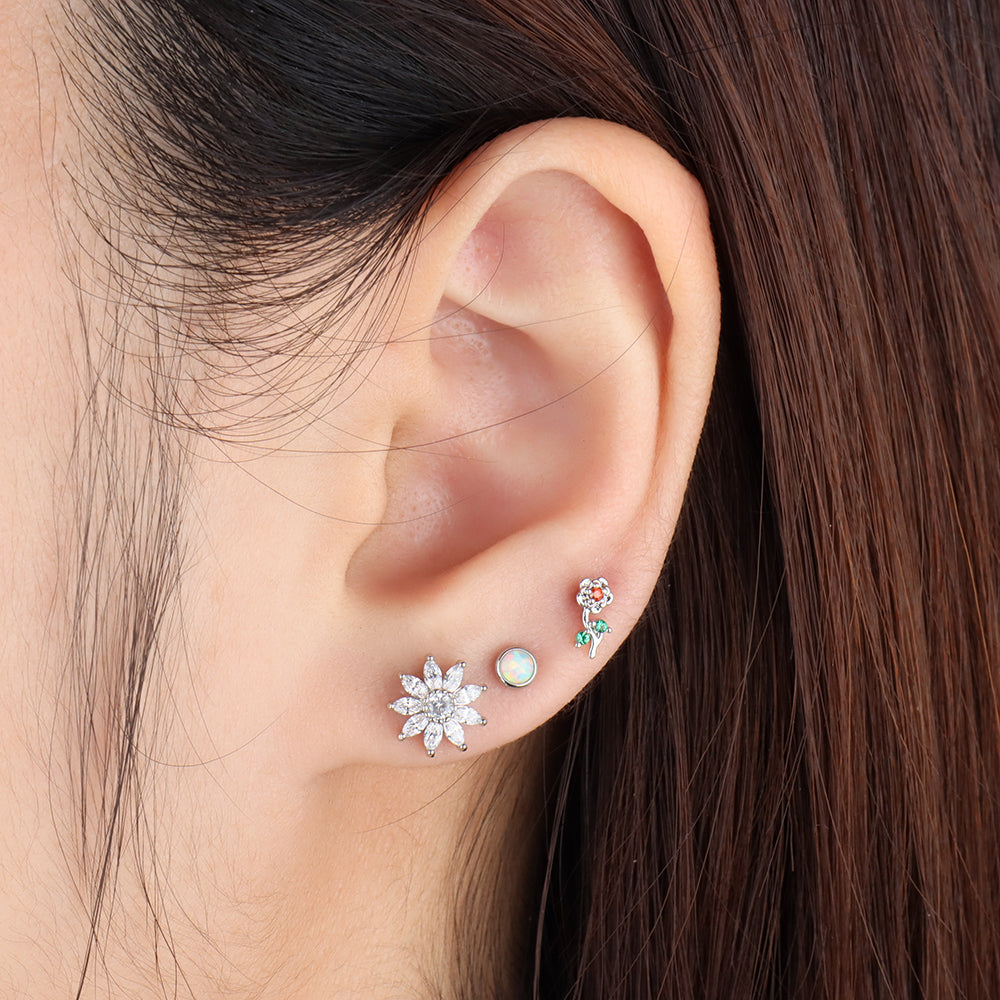 A Camellia Stud - Stainless Steel - Upper Lobe, Helix - Oumo Jewelry