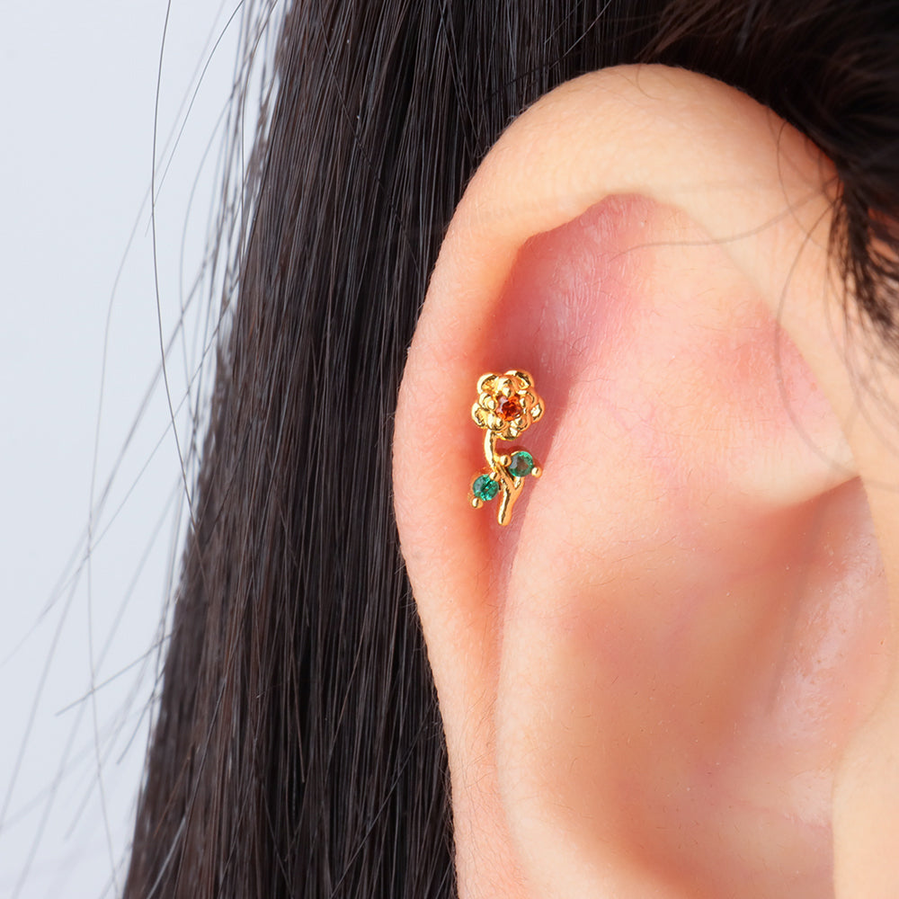 A Camellia Stud - Stainless Steel - Upper Lobe, Helix - Oumo Jewelry
