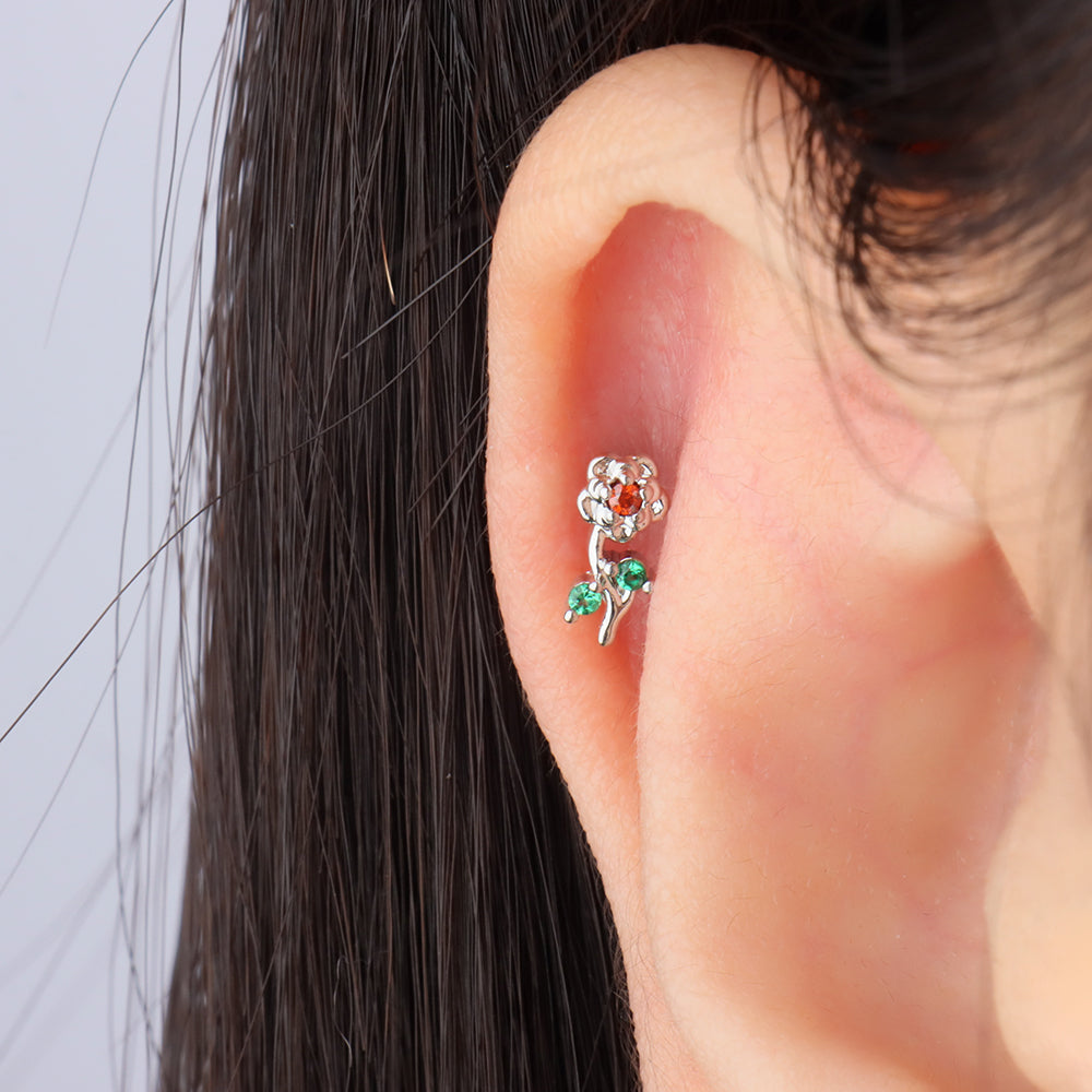 A Camellia Stud - Stainless Steel - Upper Lobe, Helix - Oumo Jewelry