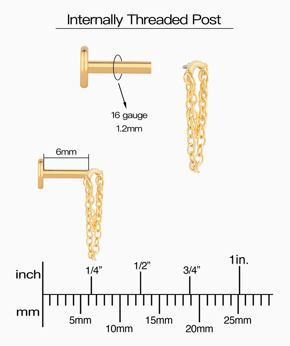Double Chain Flatback Earring - Stainless Steel - Flat - Oumo Jewelry
